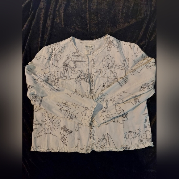 Coldwater Creek "Sketchbook Scenes" Art-to-Wear Cotton Utility Jacket - Size XL - Picture 8 of 8